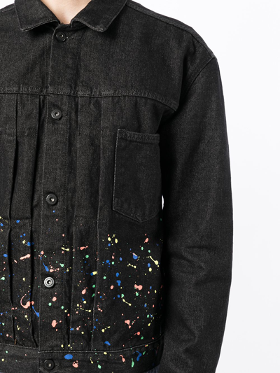 Marcelo Burlon County Of Milan Paint-splatter Denim Jacket In Schwarz