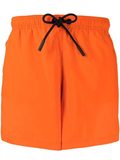 Shop Marcelo Burlon County Of Milan Drawstring-waist Swim Shorts In Orange