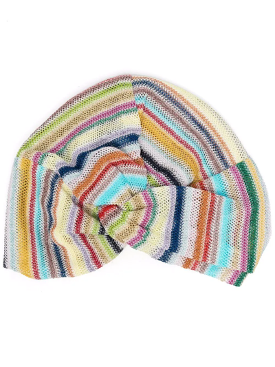 Shop Missoni Striped Knitted Head-wrap Cap In White