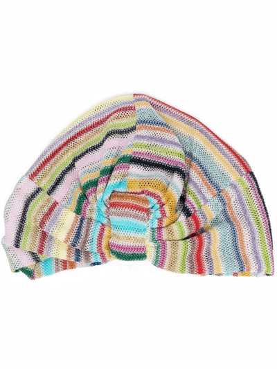 Shop Missoni Striped Knitted Head-wrap Cap In White