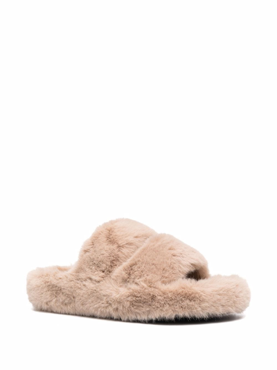 Shop Stand Studio Isla Faux-fur Sandals In Nude