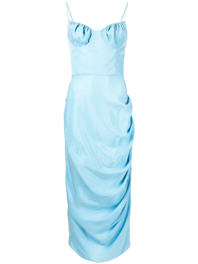 Shop Aleksandre Akhalkatsishvili Draped Gathered-cup Midi Dress In Blau