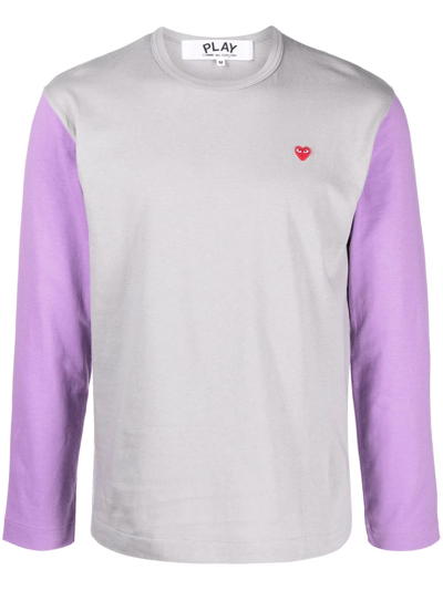 Shop Comme Des Garçons Play Logo-embroidered Colour-block T-shirt In Grey