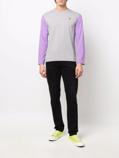 Shop Comme Des Garçons Play Logo-embroidered Colour-block T-shirt In Grey