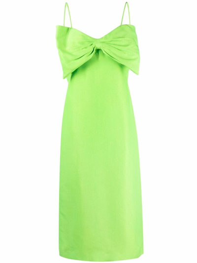 Shop Msgm Oversized-bow Fitted Midi Dress In Grün