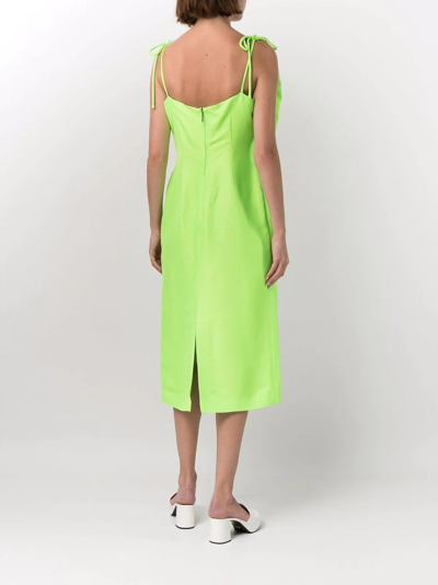 Shop Msgm Oversized-bow Fitted Midi Dress In Grün