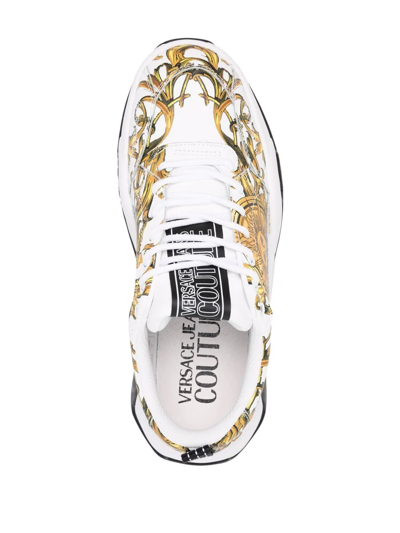 Shop Versace Jeans Couture Baroque-logo Low-top Sneakers In Weiss