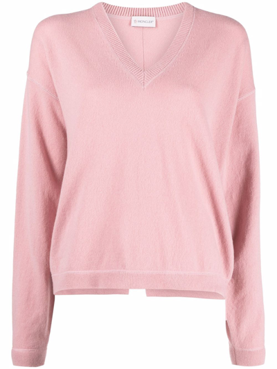 Shop Moncler Logo-patch V-neck Sweater In Rosa