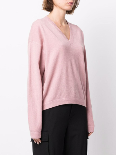 Shop Moncler Logo-patch V-neck Sweater In Rosa