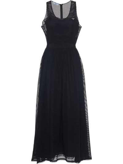 Shop Prada Netted Sleeveless Dress In Schwarz