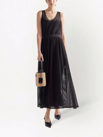 Shop Prada Netted Sleeveless Dress In Schwarz