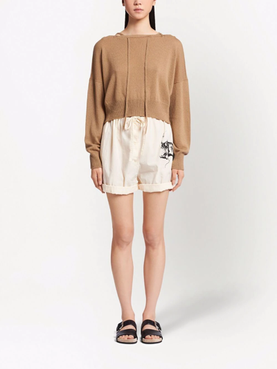 Prada Tie-fastening Off-shoulder Jumper In Neutrals