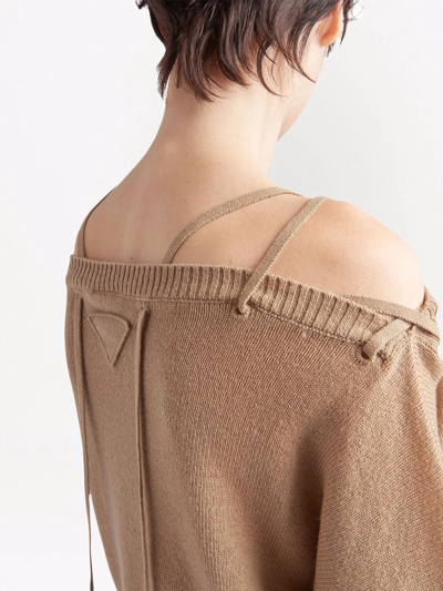 Prada Tie-fastening Off-shoulder Jumper In Neutrals