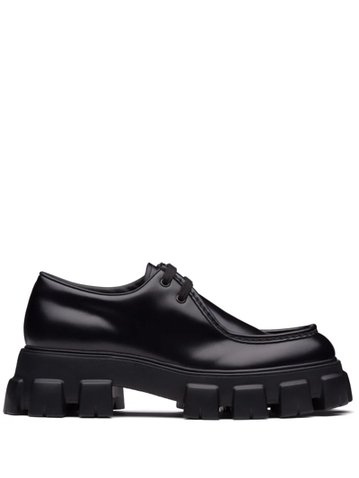 Shop Prada Monolith Leather Derby Shoes In Black