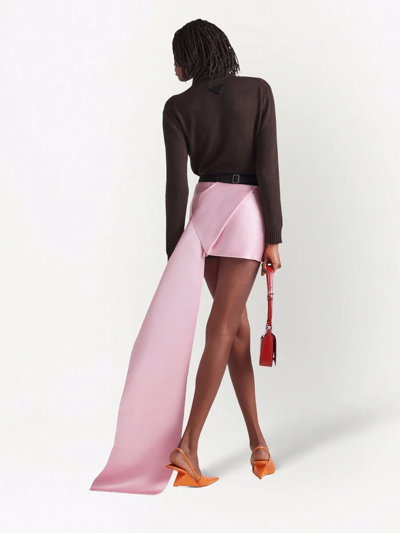 Shop Prada Draped Panel Satin Mini Skirt In Rosa