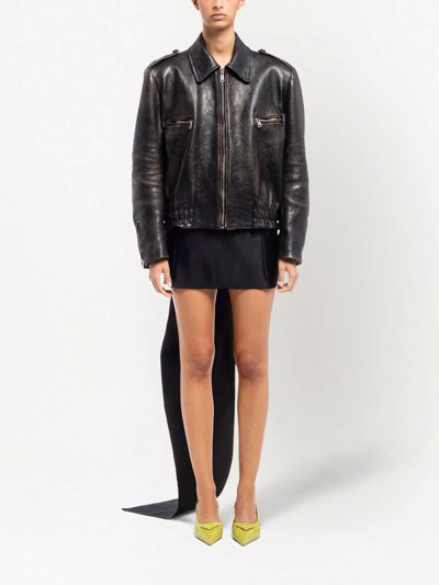 Shop Prada Distressed Leather Jacket In Schwarz