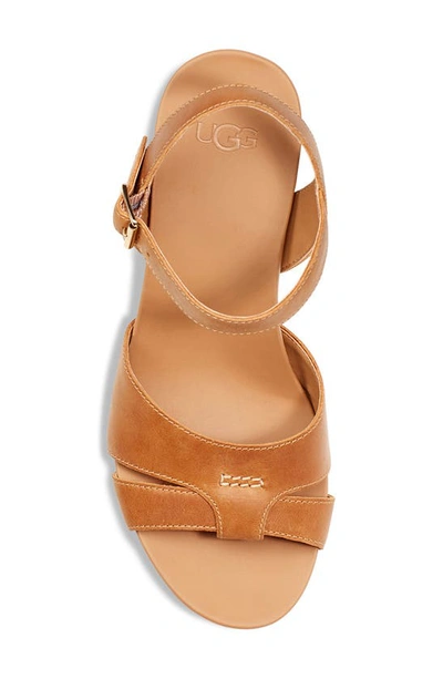 Shop Ugg Cloverdale Wedge Sandal In Almond Leather