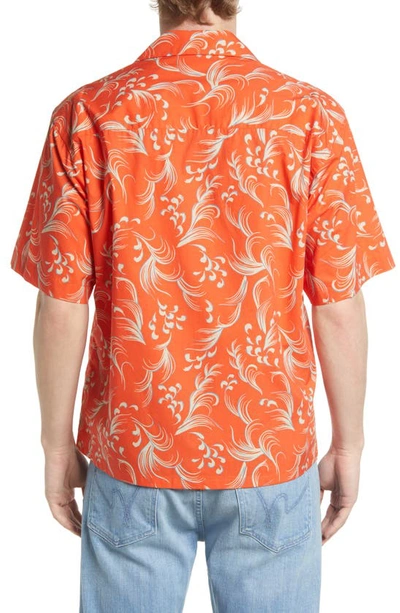 Short Sleeve Cotton Button-up Camp Shirt In Orange