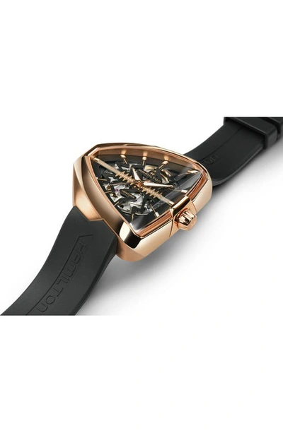 Hamilton Ventura Elvis80 Auto Skeleton Dial Pvd Rose Gold Steel Black Rubber Strap Men's Watch H24525331