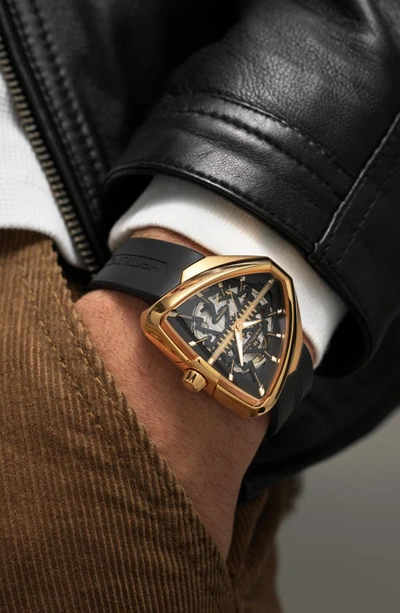 Hamilton Ventura Elvis80 Auto Skeleton Dial Pvd Rose Gold Steel Black Rubber Strap Men's Watch H24525331