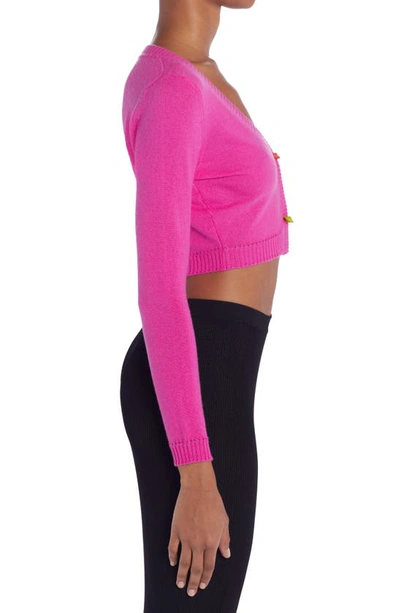 Shop Versace Safety Pin Crop Wool Cardigan In Fuxia