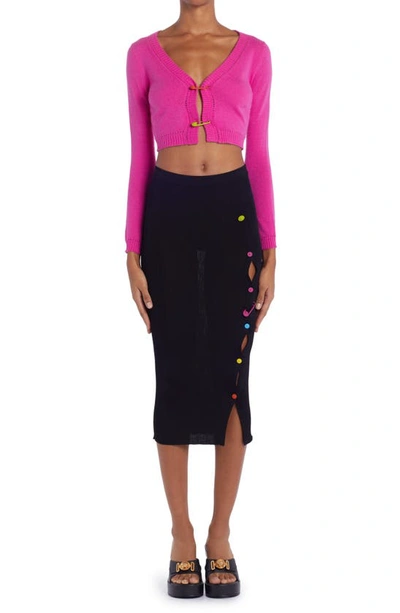 Shop Versace Safety Pin Crop Wool Cardigan In Fuxia