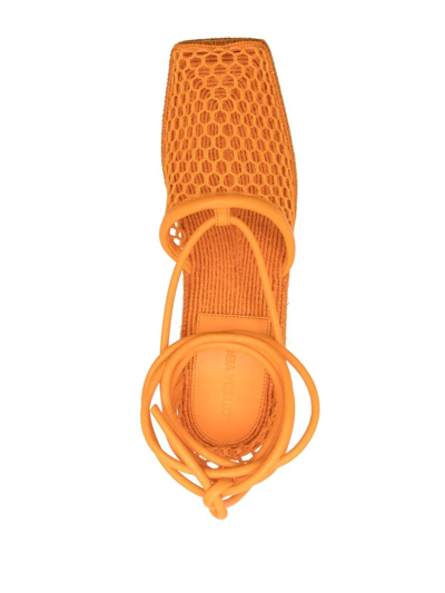 Shop Bottega Veneta Mesh-detail Wedge Espadrilles In Orange