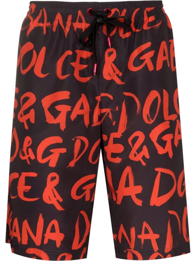 Shop Dolce & Gabbana Logo-print Swim Shorts In Black