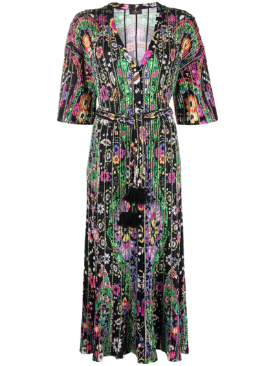 Shop Etro Ribbed Floral-knit Dress In Schwarz