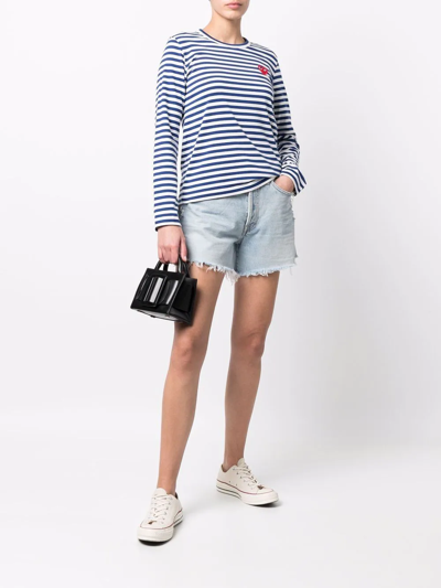 Shop Comme Des Garçons Play Heart-patch Striped T-shirt In White