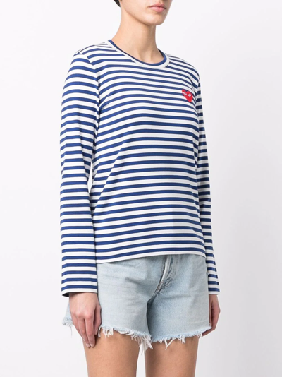 Shop Comme Des Garçons Play Heart-patch Striped T-shirt In White