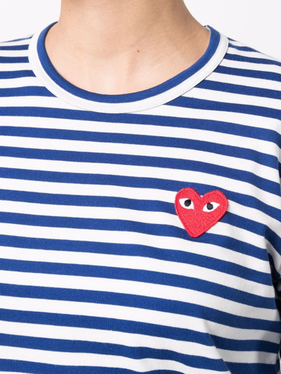 Shop Comme Des Garçons Play Heart-patch Striped T-shirt In White
