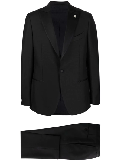 Shop Lardini Logo-lapel Single-breasted Suit In Schwarz