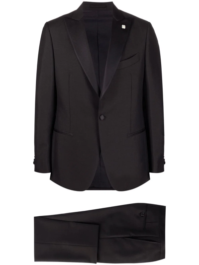 Shop Lardini Logo-lapel Single-breasted Suit In Schwarz