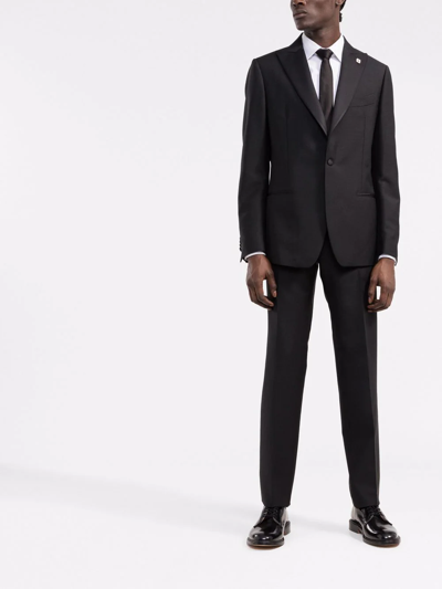 Shop Lardini Logo-lapel Single-breasted Suit In Schwarz