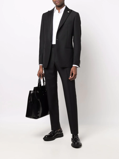 Shop Lardini Logo-lapel Single-breasted Suit In Schwarz