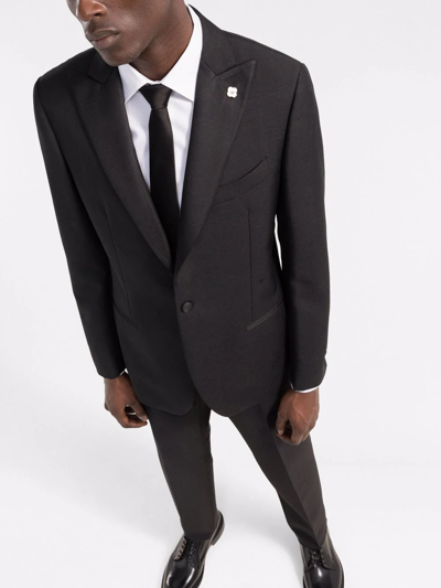 Shop Lardini Logo-lapel Single-breasted Suit In Schwarz