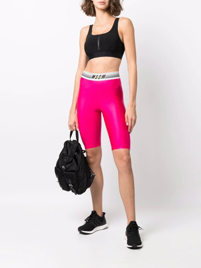 Shop Msgm Logo-waist Cycling Shorts In Rosa