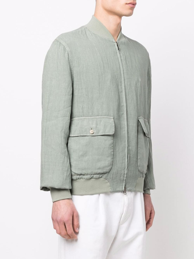 Shop Boglioli Zip-up Linen Bomber Jacket In Grün