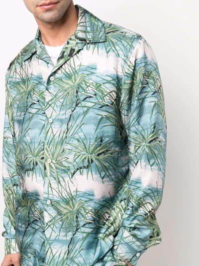 Shop Amiri Floral Aloha-print Silk Shirt In Blue