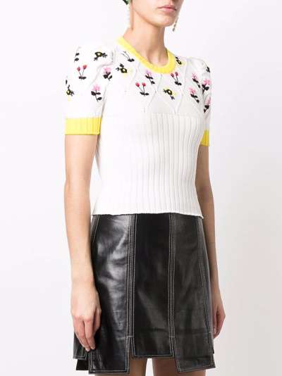 Shop Cormio Floral-embroidered Knitted Top In Weiss