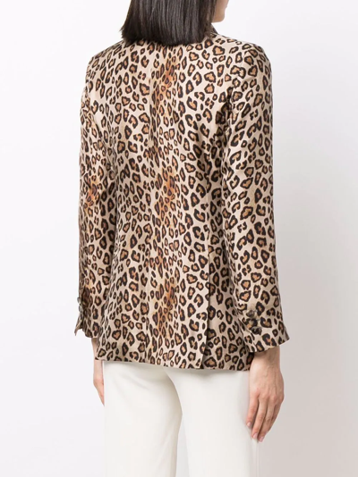 Shop Alberto Biani Leopard-print Double-breasted Blazer In Braun