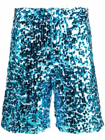 Plan C High-rise Sequin-embellished Shorts In Blau