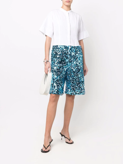 Plan C High-rise Sequin-embellished Shorts In Blau