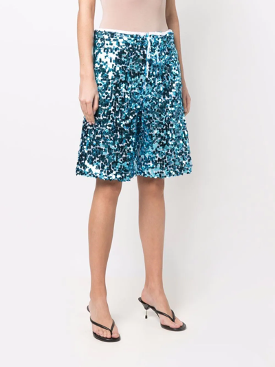 Plan C High-rise Sequin-embellished Shorts In Blau