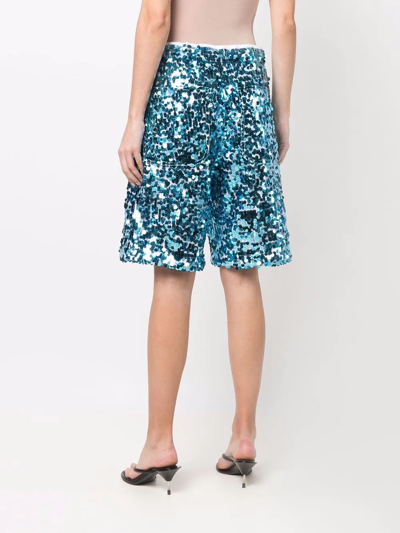 Plan C High-rise Sequin-embellished Shorts In Blau