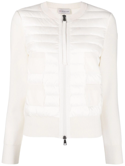 Shop Moncler Quilted Zipped Cardigan In White