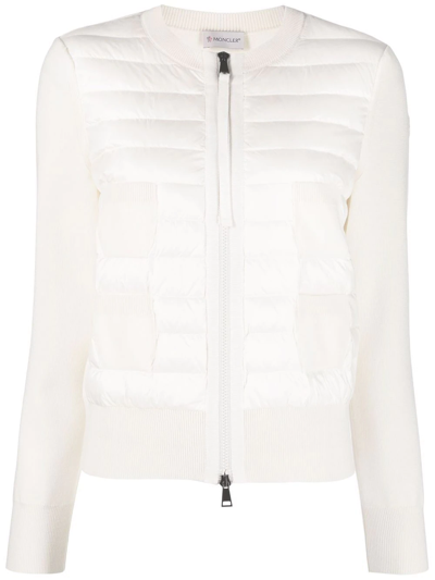 Moncler Quilted Zipped Cardigan In White