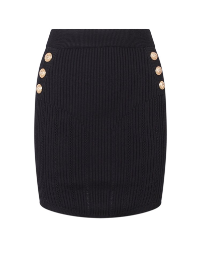 Shop Balmain High Waist Knit Mini Skirt In Black