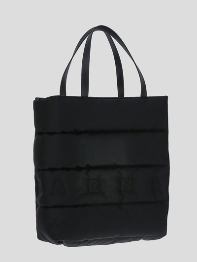 Shop Marni Logo Detailed Large Tote Bag In Black